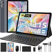 2K planšetinis kompiuteris 11 colių, 36GB RAM + 512GB ROM (2TB TF), "Android 15", 4G SIM LTE + 5G WiFi, aštuonių branduolių, 2000 x 1200, 9580 mAh, 13MP + 8MP, "WidevineL1", GPS, "Bluetooth", planšetinis kompiuteris su klaviatūra ir t. t. (pilka)