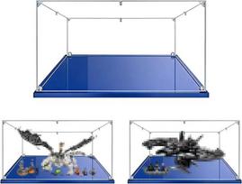 3 mm akrilo permatoma dulkėms atspari vitrina, didelės vitrinos "Lego" serijos modeliui 71721 76161. Mėlynas pagrindas (1, 60 x 60 x 35 cm)