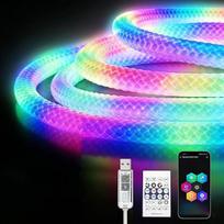 360 laipsnių neoninė LED juosta apvalus RGB + IC 5 m 5 V USB lankstus IP67 atsparus vandeniui su laikmačio funkcija muzikos sinchronizavimas Nuotolinio valdymo programėlės valdymas pavėsinės stogo karnizo akmens stulpeliai Oudoor apdaila