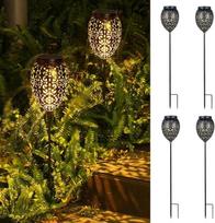 4 saulės žibintų pakuotė lauko sodo metalui, retro saulės žibintai, skirti naudoti lauke, IP65 atsparūs oro sąlygoms, 15 LM LED saulės žibintai, sodo kuoleliai, sodo žibintai, skirti lauko saulės dekoracijoms balkonui
