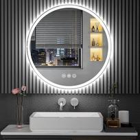 60 cm apvalus LED vonios kambario veidrodis su apšvietimu, pritemdomas ir 3 spalvų - priekinis ir foninis apšvietimas, 4 mm storio apsauginis stiklas, apsaugotas nuo rūko, sieninis veidrodis su apšvietimu, skirtas dušui ir praustuvui