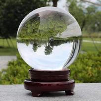 Aleawol K9 Crystal Ball 150mm Clear Magic Healing Crystal Ball Lenticular Ball with Wooden Stand for Meditation Divination Healing Photography Decoration