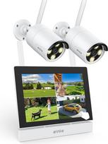 ANNKE stebėjimo kamerų rinkinys su monitoriumi, 5MP 4CH 7 colių jutiklinis NVR ekranas su 2 vnt. 5MP "WiFi" kamerų, dvipusis garsas, asmens aptikimas, 30 m naktinis matymas, programėlės ir el. pašto signalizacija, 64GB SD kortelė