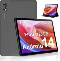ascrecem Planšetinis kompiuteris 11 colių "Android" 14 Planšetinis kompiuteris "Octa Core" 14GB RAM 128GB ROM 1TB išplėtimas 8000mAh Widevine L1 2.4G+5G WiFi 6 Bluetooth 5.0 Dviguba kamera 8MP + 2MP Planšetiniai kompiuteriai su apsauginiu dėklu Pilka