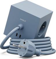 AVOLT Kvadratinis 1 kištukinis lizdas su USB-C - magnetinio dizaino daugkartinis kištukinis lizdas su 3 lizdais, 2 USB-C prievadais ir 3 m kabeliu, maitinimo kubas stalui, biurui ir namams (ryklio mėlyna, 3 m)