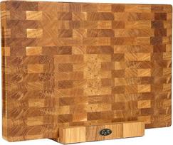 B4K pjaustymo lenta su ąžuolo galiniu mediniu stovu 50 × 35 × 4 cm - kietas pjaustymo blokas | Antibakterinė galinė medinė lenta su rankenomis ir silikoninėmis kojelėmis | Puikiai tinka virtuvei, mėsai ir griliui