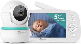 Babyphone mit Kamera, 5000 mAh Akku mit 5 Zoll Bildschirm, 355° Schwenken- 4X-Digital-Zoom, Babyfone ohne WLAN, 2 Wege Audio, Weinen/Geräuscherkennung, 5 Schlaflieder, Nachtsicht