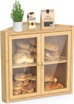 BAMBANG Bread Bin Corner Bambuko 2 lygiai Didelė duonos saugykla Duonos konteineris Duonos spintelė Kampinė duonos dėžutė Medinė duonos laikymo dėžutė Šiuolaikinė virtuvės duonos saugykla Natūralu