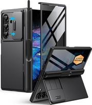 BERFY "Samsung Galaxy Z Fold 7" su privatumo ekrano apsauga, paslėptu stovu, stumdomu fotoaparato dangteliu ir vyrių apsauga, smūgiams atsparus apsauginis dėklas "Samsung Galaxy Z Fold 7", juodas rašiklis