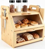 Brotkasten Bambus 2 Etagen Groß, Brotaufbewahrung Frischhalten Brotbehälter, lebensmittelecht Brotaufbewahrung pflegeleicht Bread Box, Modern Küchen Brot Aufbewahrung, Holzton