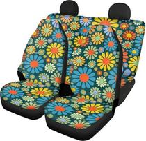 chaqlin Hippie Daisy automobilio sėdynių dangteliai Pilnas rinkinys su priekinių galinių Splitas suolelio sėdynių apsauga moterims Merginos mados sėdynių dangteliai automobiliams, 4 dalių spalvinga Daisy automobilio interjero priedai