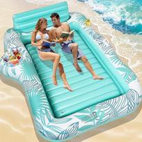 Charmofun Luftmatratze Tanning Pool Groß, 210 * 155 cm Doppelte Deluxe Aufblasbarer Sonnenpool mit Kopfstütze Getränkehalter und Eisbar, Luftmatratze Wasser für Erwachsene Pool Strand Sommerspaß