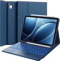 CHESONA dėklas su klaviatūra "iPad 10 Generation/11 Generation A16 2025", 7 spalvų apšvietimas, daugiajutiklinis jutiklinis manipuliatorius, 2 "Bluetooth" kanalai, skirtas "iPad 10 Gen 2022/2025", 11 colių, tamsiai mėlynas