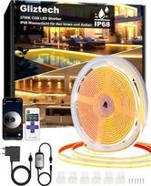 COB LED juosta 15 m IP68 atspari vandeniui, 24 V 2700 K LED juosta Šiltai balta LED juosta su maitinimo šaltiniu, programėle ir nuotolinio valdymo pulteliu, skirta stogo karnizams, sodo baseinui, terasai, virtuvei, vonios kambariui