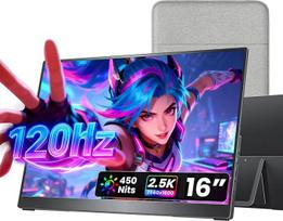 cocopar Nešiojamasis monitorius 16 colių 2,5K QHD 110% sRGB Mobilusis ekranas Garsiakalbis HDMI USB-C Nešiojamasis monitorius nešiojamajam kompiuteriui MacBoo Surface PC Xbox PS4/5, VESA tvirtinimo įtaisas su integruotu stovu