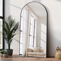COFENY "Bogen" veidrodis per visą ilgį, 206 × 104 cm dydžio veidrodis su juodu rėmu, didelis sieninis veidrodis, skirtas stovėti, pasvirti arba kabinti, stovintis veidrodis miegamajame, svetainėje