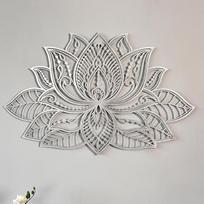 Colorfull Worlds 3D Mandala Metalinė sieninė dekoracija | Lotoso gėlių dekoracijos namams | Biuro dekoracijos | Svetainės dekoras | Naujųjų metų dovana | (43,2 x 27,9 cm | 43 x 27,5 cm, sidabrinė)