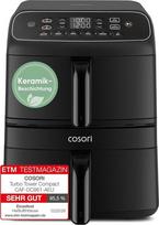 COSORI Airfryer Turbo Tower kompaktiška karšto oro keptuvė 2 kamerų su keramine danga 8,6 l Dviguba keptuvė su keliais ventiliatoriaus lygiais 2700 W juoda DC861