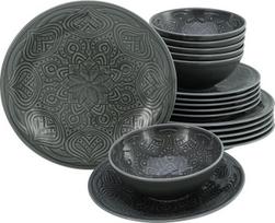 CreaTable, 21627, 18 dalių porcelianinių lėkščių rinkinys, "Orient Mandala" serija, pagamintas Europoje, tinkamas plauti indaplovėje ir mikrobangų krosnelėje