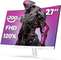 CRUA 27 colių lenktas žaidimų monitorius, FHD 1920 x 1080P, 200 Hz kompiuterio monitorius, 1800R VA ekranas, 120 % sRGB, palaiko "AMD FreeSync", mėlynos šviesos filtras, HDMI ir DP, montuojamas ant sienos, baltos spalvos