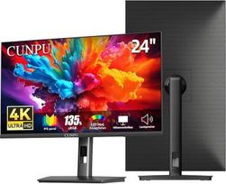 CUNPU 24 colių 4K monitorius, reguliuojamo aukščio, su 2 garsiakalbiais, SRGB 135%, AdobeRGB DCI-P3 100%, IPS skydelis, UHD (3840 x 2160), daugiau nei 1,07 mlrd. spalvų, sinchronizacija, 2 x DP/2 x HDMI, plokščias ekranas, juodas