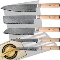Damasko peilių rinkinys. Japoniškų peilių rinkinys puikiai tinka tiksliems pjūviams. Damasko virtuviniai peiliai su Santoku peiliu. Profesionalus virėjo peilis profesionalus peilis (5 rinkiniai)