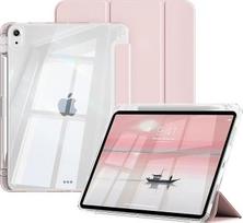 Dėklas "iPad" (A16) 11 kartos 11 colių 2025, "iPad" 10 kartos 10,9 colių 2022 su pieštuko laikikliu, kompiuterio permatomas galinis apsauginis dėklas, palaikantis "Touch ID", automatinio miego/budėjimo funkcija, rožinis