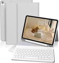 Dėklas su klaviatūra "iPad" (A16) 10/11 kartos, 10,9/11 colių, (2022/2025), minkštas TPU galinis dėklas su rašiklio laikikliu, magnetinė nuimama "Bluetooth" klaviatūra, QWERTZ išdėstymas, pilkas