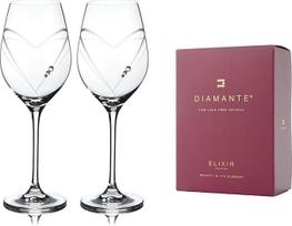 DIAMANTE Swarovski Weißweingläser, 1 Paar, "Hearts", handgeschliffenes Design, verziert mit Swarovski-Kristallen, in chinesischer Geschenkbox