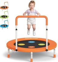DŽIAUGSMO VIETA! Tramplinas Kinder Indoor Outdoor, Ø91cm Mini Trampolin mit Verstellbarer Haltegriff, Faltbares Kindertrampolin bis 45 kg, Fitness Rebounder mit Sicherheitspolster für Kleinkind 3-12