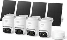 eufy Security eufyCam C37 4 kamerų rinkinys, kabelinės 2K lauko kameros su 360° KI sekimu (pasukimo ir pakreipimo), saulės baterija, HomeBase Mini, Gesichtserkennung, Farb-Nachtsicht, be ABO kainos