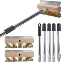 EXLECO 78-185 cm nuimamas šepetys picoms, 25 cm orkaitės šepetys su 2 šepetėliais, nerūdijančio plieno grandiklis, žalvarinis šepetys ir strypas, picų priedai rūkykloms valyti, picų plokštė, picų akmuo orkaitei