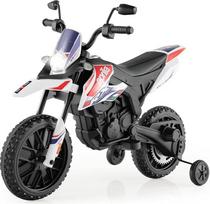 FANTASK 12 V elektrinis motociklas vaikams 5,5-6 km/val., vaikiškas motociklas su stabilizatoriais, muzika ir žibintais, juodai baltas motociklas vaikams nuo 3 iki 8 metų