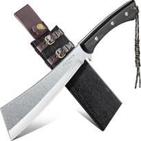 Freelander Machete Survival, aštri tikra mačetė su mediniu kalavijo dėklu, didelis lauko peilis "Full Tang" su 6 mm geležtės tiltu, lauko peilis fiksuotais ašmenimis, skirtas stovyklavimui ir sodininkystei, sidabrinės spalvos