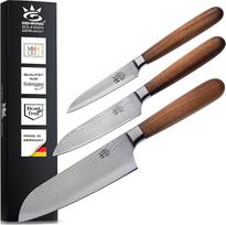 GEHRING SOLINGEN Damasko peiliai, virtuvinių peilių rinkinys, 3 dalys, pagaminti Vokietijoje, aštrūs profesionalūs damasko peiliai, peilių rinkinys, kurį sudaro 2 peiliai "Santoku" ir daržovių peiliai