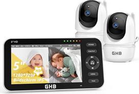 GHB kūdikių monitorius su 2 kameromis 5 colių 720P HD ekranas su iki 168 valandų veikiančia baterija VOX miego režimas Ekrano padalijimas Ekranas Naktinis matymas 4X priartinimas Pasukamas