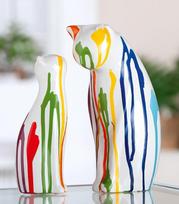GILDE Colori Keraminės katės figūrėlės 2 glazūruotos baltos spalvos 22 cm aukščio ir 14 cm pločio