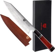 GRÄWE Signature Damasko peilis, didelis Damasko plieno peilis, itin aštrus, Damasko peilis Santoku, Damasko virtuvinis peilis, 35 cm ilgio, virėjo peilis su dovanų dėžute, tamsiai ruda rankena