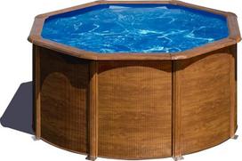 Gre Pool KIT240W Pacific apvalus plieninis antžeminis baseinas su medžio efektu Nuimamas sodo baseinas 240 x 120 cm