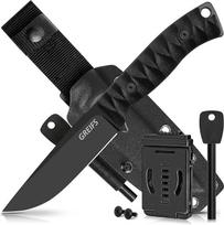 GREIFS® Lauko peilis iš D2 plieno su Kydex dėklu ir ugnies smogikliu, elegantiškas išgyvenimo peilis, skirtas Bushcraft įrangai, medžioklinis peilis, drožinėjimo peilis, kelioninis peilis (Ranger/Black)