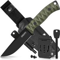 GREIFS® lauko peilis iš D2 plieno su Kydex dėklu ir ugnies smogikliu, elegantiškas išgyvenimo peilis, skirtas Bushcraft įrangai, medžioklinis peilis, drožinėjimo peilis, kelioninis peilis (Ranger/Olive Green)
