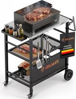 GRILLMATE Lauko oro sąlygoms atsparus sulankstomas grilio vežimėlis, serviravimo vežimėlis, stalas "Weber" griliui, dujiniam griliui, picų kepimo krosniai, šoninis staliukas balkonui, atsparus rūdims, nešiojamas, nerūdijantis plienas