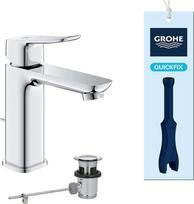 GROHE Dice, 1018320000 Praustuvo čiaupas, taupantis vandenį (vonios čiaupas, vonios čiaupas su iššokančiu nutekamuoju vamzdžiu, 17 cm aukščio, su įrankiu "3-in-1", lengvai montuojamas ant kriauklės), chromas