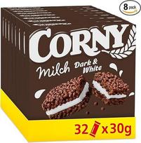 Grūdų batonėlis "Corny Milk Dark & White", pieno sumuštinis su kakava ir pieno kremu, 32 x 30 g