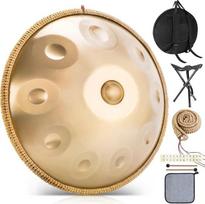 Handpan instrumentas 432 Hz, 10 tonų 22 colių Handpan būgnas, D-moll rankinis būgnas, "Gold Performer" liežuvėlinis būgnas su krepšeliu, plaktuku, stovu, skirtas pradedantiesiems, profesionalams, muzikos terapijai (auksinis, 10 tonų 432 Hz)