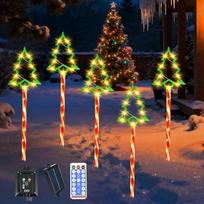 HERMORRYSS Weihnachtsbeleuchtung Solar Außen, 8 Modi Wasserdichte & Winterfest Weihnachtsdeko Lichter mit Fernbedienung, 5 Stück 85-LED Weihnachtsbaum Figur Solarleuchten für Terrasse Gehweg Hof Rasen