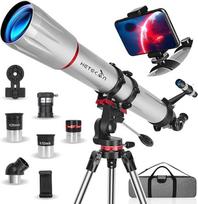 HETEKAN teleskopas, 90 mm apertūros 900 mm astronominis teleskopas suaugusiesiems, profesionalus refraktoriaus teleskopas vaikams ir pradedantiesiems, 450x didinimas, su trimis okuliarais, telefono adapteriu ir nešiojimo krepšiu