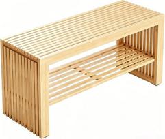 HEYZOEY Schuhbank aus Bambus mit Schuhablage, Sitzbank für Flur und Eingangsbereich, Schuhregal mit Sitzfläche, rutschfest & belastbar bis 250 kg, 90×33×43 cm, Schlafzimmer & Badezimmer((Bambus-Natur)