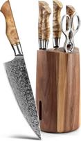 HEZHEN 7 virtuvinių peilių rinkinys japoniško stiliaus, vakuuminiu būdu termiškai apdorotas Damasko plienas, japoniškas aukštasanglis plienas virėjui, "Santoku" duonos peilis, universalus vaisių peilis, su dovanų dėžute, balta šešėlių medžio rankena