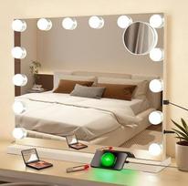 Holivudo veidrodis Makiažo veidrodis su apšvietimu - tualetinio stalo veidrodis su 14 LED lempučių USB jungtis Kosmetinis veidrodis Didelis 50 x 40 cm Holivudo veidrodis - 3 režimų jutiklinis apšviečiamas tuštybės veidrodis